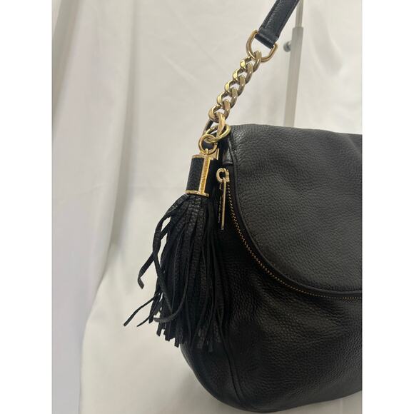 Michael Kors Bedford Tassel Satchel Bag Black Pebbled Leather Handbag Purse - Picture 8 of 16